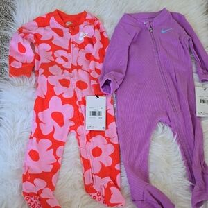 Nike Kids Red Floral and Purple Footies
